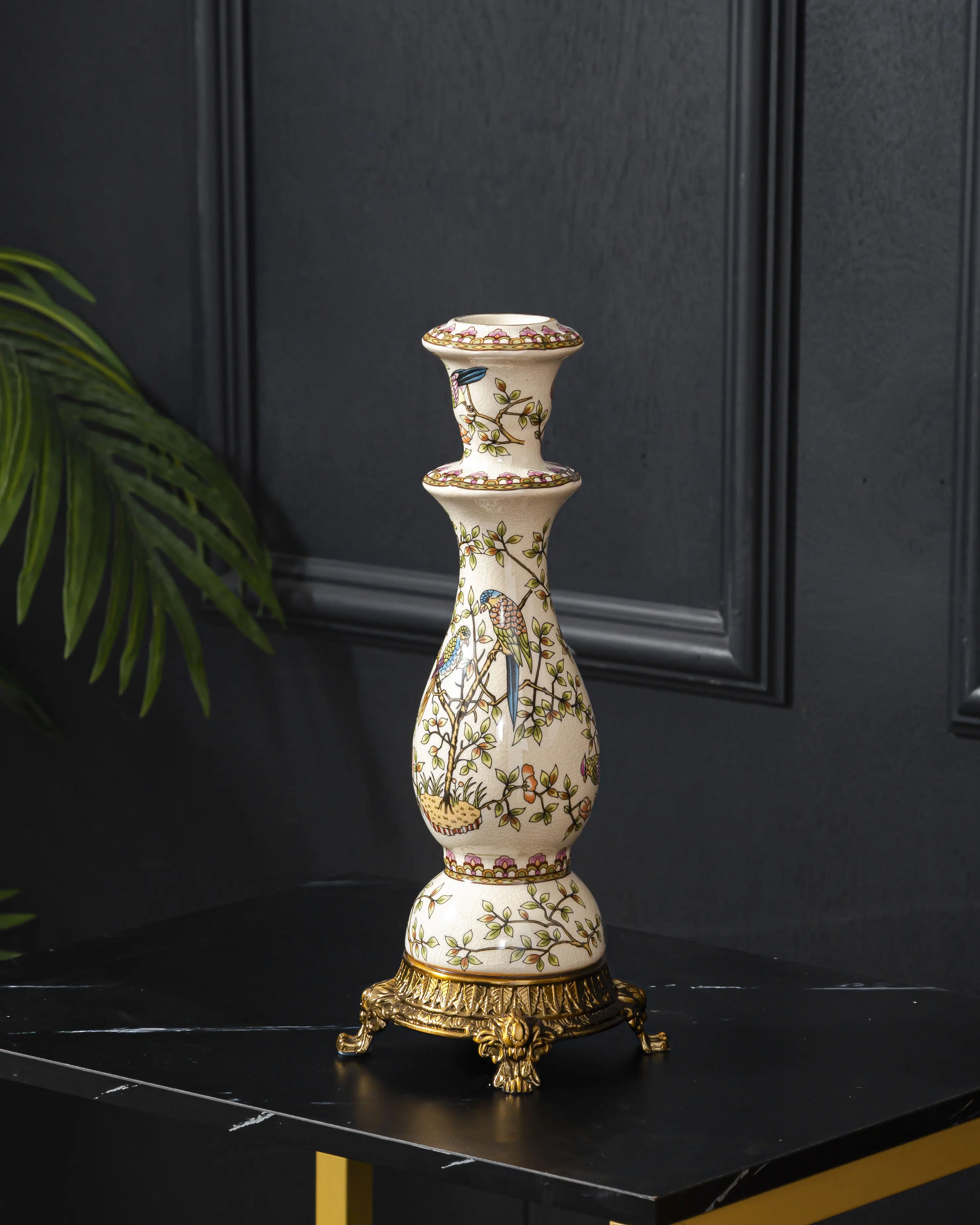 Chinês luxo vintage flor vaso ouro antigo pássaro e flor Cazaquistão castiçal cerâmico decorativo para a decoração home