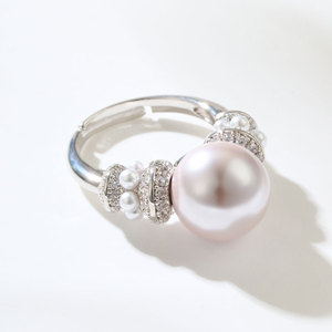 Micro Set Zircon Faux Pearl Open <b>Ring</b> Gray Purple Bead <b>Adjustable</b> For Women Index Finger Everyday Wear Jewelry - Product Image 4