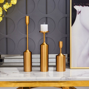 Modern Gold Metal <b>Candle</b> Holders Set With Sleek Cylindrical Base And Elegant <b>Tall</b> Design Perfect For Contemporary Home Decor - Product Image 2