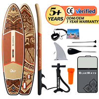 Planche de SUP gonflable Heritage Wood de 11' (33 pouces de large), planche à pagaie classique en bois avec pompe et aileron pour une navigation intemporelle