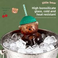 Bouteille d'eau en forme d'ours mignon avec couvercle en tricot et paille, résistante aux hautes températures, gobelet simple paroi, cadeaux pour enfants, vente en gros d'usine