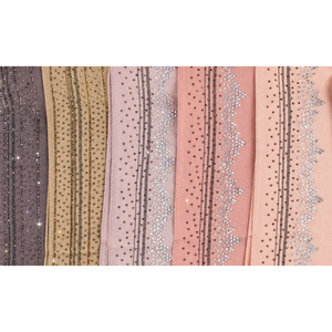 Miss Color Plain Dyed Stone Embellished Crepe <b>Shawl</b> Premium Polyester Chiffon Soft Touch Lightweight Breathable 70x190 Trad - Product Image 3