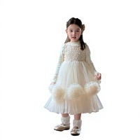 Robe de princesse en dentelle pour filles, robe longue fluide en soie filetée pour enfants avec manches longues, tenue de fête d'anniversaire, tenue de cérémonie