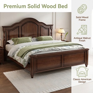 Camas de Madera Clásicas de Diseño Retro Americano, Tamaños de 1.8 Metros y 1.5 Metros, Camas Modernas King y <span class=keywords><strong>Queen</strong></span> para Hotel y Villa, Madera Sólida - Product Image 5