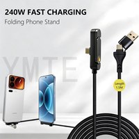 Nouveau support de téléphone avec câble USB 30 broches à tête coudée double C, conception tressée, 240W, support pliable