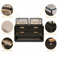 Comptoir de présentation de bijoux personnalisé avec éclairage LED et vitrine en verre pour boutique de bijoux de marque, distributeur et design d'intérieur