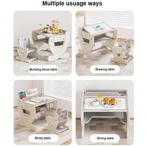 Mesa multifuncional para niños y <span class=keywords><strong>2</strong></span> sillas Set Graffiti Building Blocks Mesa de doble cara Mesa de juego para niños pequeños con cajones - Product Image 5