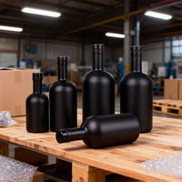 Bouteille de vin en verre givré noir mat avec logo personnalisé, 100 ml, 200 ml, 375 ml, 500 ml, 750 ml, 1000 ml, bouteilles en verre pour vodka, whisky, rhum avec bouchon