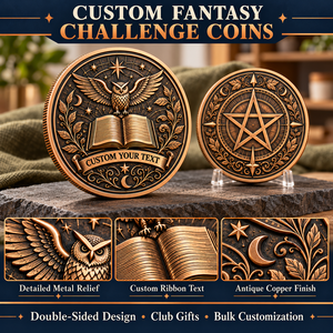 Custom Fantasy Challenge Coins Antique Copper Owl Book Star 3D Relief Double Sided Club Commemorative Collectible Gifts - Product Image 4