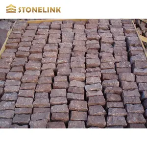 China Multicolor Red Granite Paving Stone Split Edges Flamed Surface Cubes Cobblestone Cobble Stone