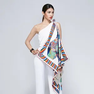 Superior Quality Comfortable Feel White Digital Printing Silk Twill Square Scarves