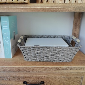 Cesta de Almacenamiento Rectangular de Mimbre con Espejo Cruzado, Marrón Grisáceo, con Asa, para Organizar el Hogar, Dormitorio o Balcón - Product Image 1