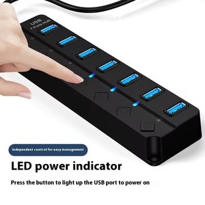 Hub <span class=keywords><strong>USB</strong></span> 3.0 7 ports haute vitesse 5 Gbps, séparateur de style moderne, adaptateur secteur <span class=keywords><strong>multiprise</strong></span> avec interrupteur, câble long, hub d'extension multiple - Product Image 6