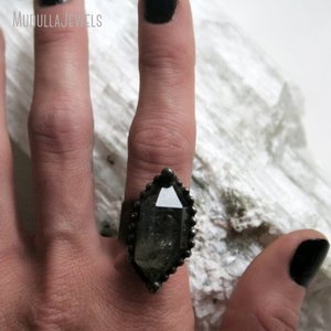 RM48852 Natural Raw Herkimer Diamond Adjustable Ring Gothic Witch Wicca <strong>Pagan</strong> Grunge Crystal Healing <strong>Jewelry</strong> - Product Image 4