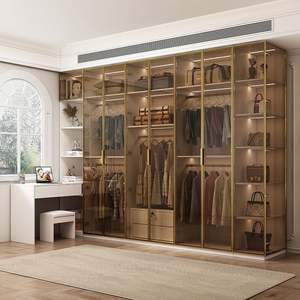 Armario de Vidrio de Lujo con Marco de Aluminio Dorado, Venta al por Mayor de Fábrica |   Armario Moderno con Iluminación LED |   Armario de Dormitorio Empotrado Personalizado - Product Image 4