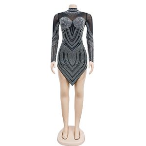 QY731 moda Sexy vestido de noche <span class=keywords><strong>Color</strong></span> sólido Rhinestone decoración cuello manga larga vestido de baile <span class=keywords><strong>Color</strong></span> sólido transparente - Product Image 6
