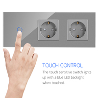 Bingpelec-interruptor inteligente de pared, de 1 entrada Panel de cristal, wifi, enchufe doble de 16A, UE, 16A, Alemania