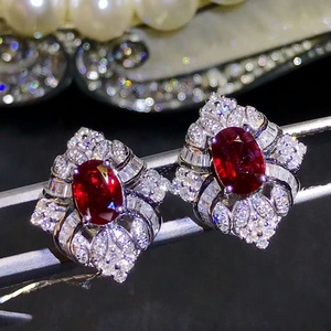 Venta al por mayor de 18K oro piedras preciosas joyería fina de lujo clásico natural rojo rubí pendientes para las mujeres para la boda compromiso cumpleaños - Product Image 3