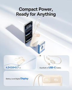 For 45W Ultra Slim 10000mAh Power Bank Built-in USB-C Cables CCC Certified Travel Fast Charging Pocket Size for