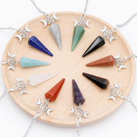 Pendentif de yoga en cristal naturel hexagonal en forme de cône, avec pierre précieuse, pour la méditation et la guérison, monture en alliage d'argent
