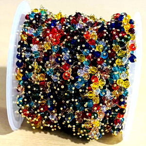 Cadena de Cuentas de Cristal Multicolor de 3mm, Cadena de Cuentas Hechas a Mano con Baño de Oro Grueso para la Fabricación de Joyería - Product Image 1
