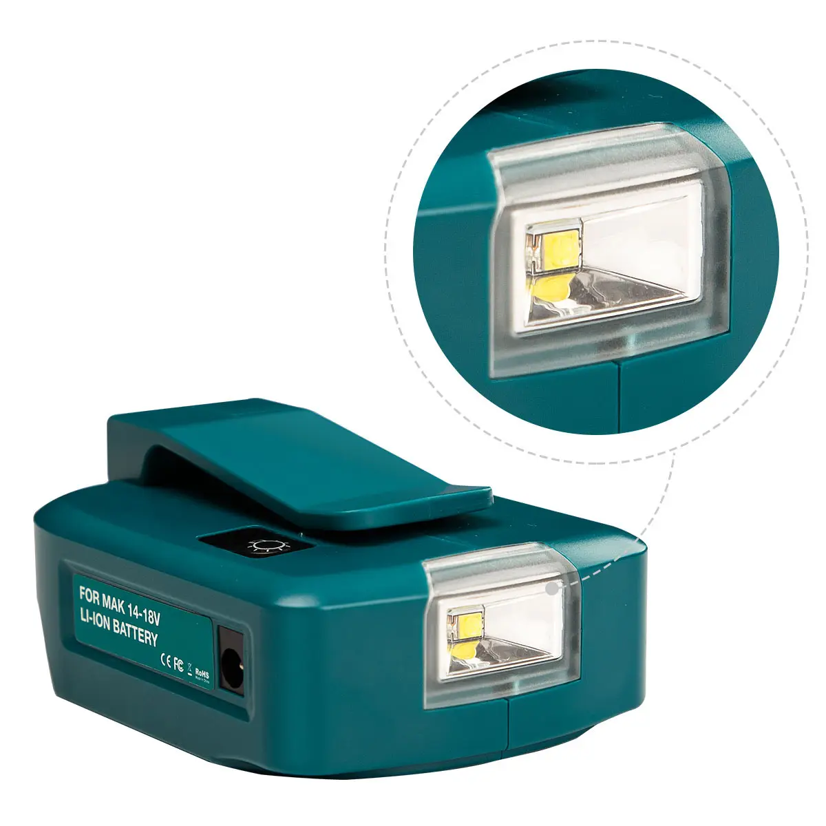 2 USB ports adapter for Makita BL1430 BL1830B battery adapter with 200 lumen led light 2A output DC port for jeckte