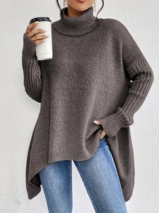 Suéter de Punto Grueso de Cuello Alto y Hombros Caídos, Holgado y Casual para Mujer, Otoño/Invierno - Product Image 4