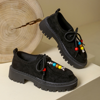 Nouvelles Mules compensées à lacets perlées colorées pour femmes, à semelle épaisse et plateforme, couleur unie, polyvalentes et tendance