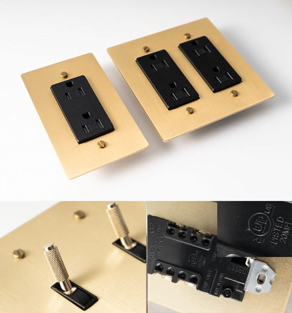 Customized Brass Knulred Toggle 30Days DIY Golden Black Retro Bronze SS Plate 110V American Standard 3Gang Pull Switch Socket
