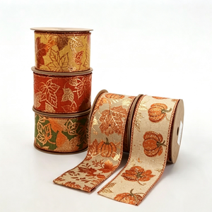 Precio de fábrica: Rollo de cinta de arpillera sintética fina de 2 1/2 pulgadas con alambre, estampado con purpurina, resistente al encogimiento, 10 yardas, diseño Calabaza de Cosecha - Product Image 6