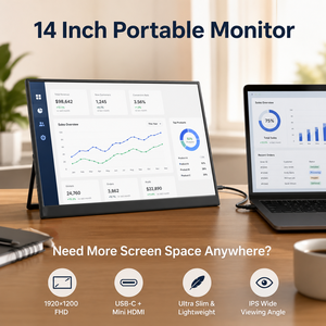 Moniteur <span class=keywords><strong>portable</strong></span> IPS LCD de 14 pouces avec <span class=keywords><strong>type</strong></span>-<span class=keywords><strong>C</strong></span>, sans écran tactile, résolution 1920x1080, rapport d'aspect 16:10 - Product Image 3