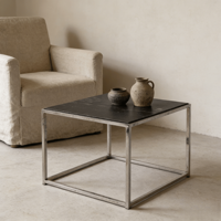 Table basse carrée moderne avec base en acier inoxydable, hauteur réglable, plateau en acier inoxydable noir pour la maison, le bureau, l'hôtel, décoration