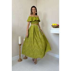 Wholesale Gipel Floral Green Pistachio Blouse <b>Skirt</b> Set Loose Fit Formal Office Two-Piece Matching Short <b>for</b> <b>Summer</b> Autumn - Product Image 4