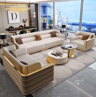 Nouveauté Ensemble de Canapés de Salon en Acier Inoxydable Doré, Fauteuil Détente, Causeuse et Canapé en Fourrure Peluche pour Maison et Hôtel