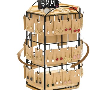 Porte-bijoux rotatif en bois à 3 niveaux avec structure en fer pour l'affichage des boucles d'oreilles, usage intérieur, style moderne - Product Image 5