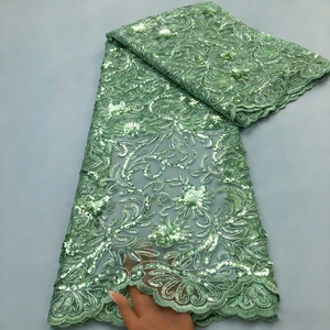 Tissu africain personnalisé Kalume Factory 4683, tissu en dentelle africaine brodée à la main avec des perles et des paillettes, tissu en dentelle à paillettes pour robes de mariée - Product Image 1