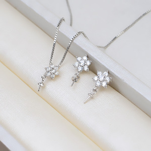 Wenchi S925 Silver Hexagonal Flower <b>Earrings</b> <b>Necklace</b> Pendant Set Women DIY Accessory 7-13 <b>Pearl</b> Empty Holder China - Product Image 2