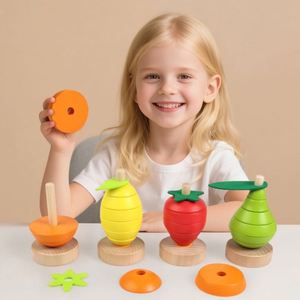 Montessori Early Education Wooden Fruit Stacking Toy Simulation Shape Toddlers Babies Cognitive Fun Educational Set Boxed - Product Image 1