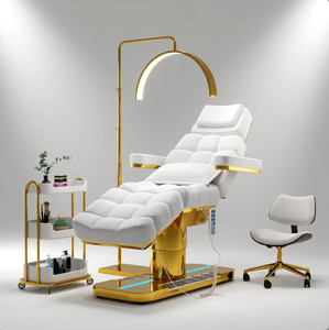 Electric Facial Massage Beauty <b>Bed</b> Set PU Leather White Gold Frame 3 Motor Built-In Headrest Salon Furniture Commercial Use - Product Image 1