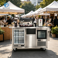 Chariot de café mobile professionnel avec réfrigérateur, thermostat numérique, évier et stockage de glace pour hôtels et complexes hôteliers