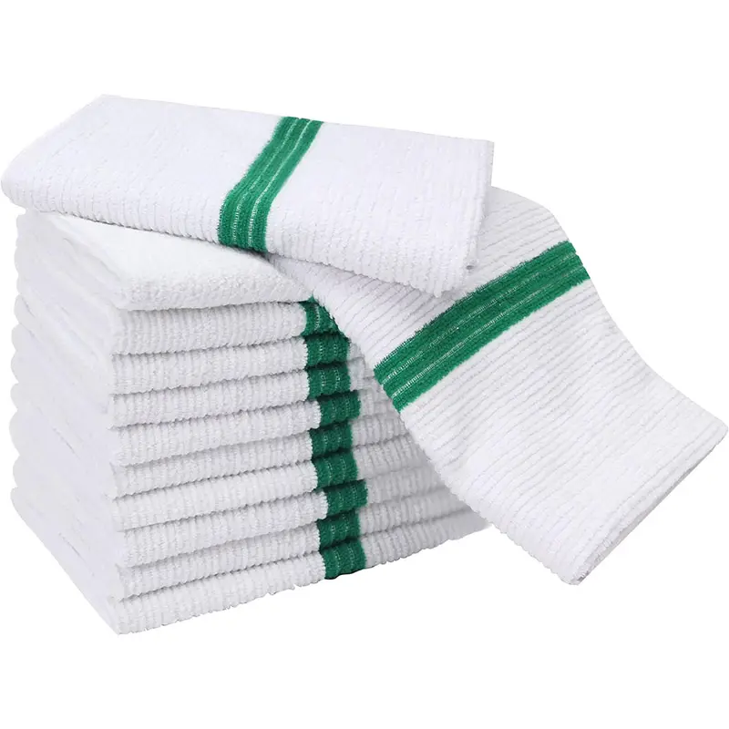 Esun handuk serat mikro untuk dapur, handuk pel motif garis-garis hijau untuk Pembersihan rumah dan dapur