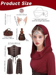 Conjunto de Disfraz de Elfo Medieval con Vestido con Capucha, Corsé <span class=keywords><strong>y</strong></span> Leggings - Traje LARP para Feria Renacentista - Product Image 6