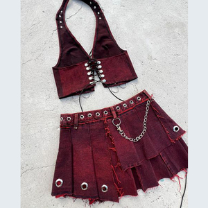 DIZNEW New Arrival Women's Clothing Sexy Two Piece Set Summer Lace up Top and <strong>Pleated</strong> <strong>Skirt</strong> Set Casual Jeans <strong>Denim</strong> <strong>Skirt</strong> 2024 - Product Image 3