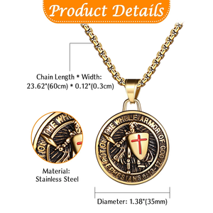 Pronto para Envio: Colar Masculino Armadura de Deus em Aço Inoxidável 316L Antiferrugem, Pingente Guerreiro Cristão Efe 6:13-17, RTS - Product Image 5