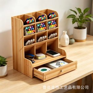 Organizador de escritorio de madera con cajones y divisores para almacenamiento de artículos de papelería, uso en el hogar y la oficina, 4 niveles, tipo rectangular vertical - Product Image 5
