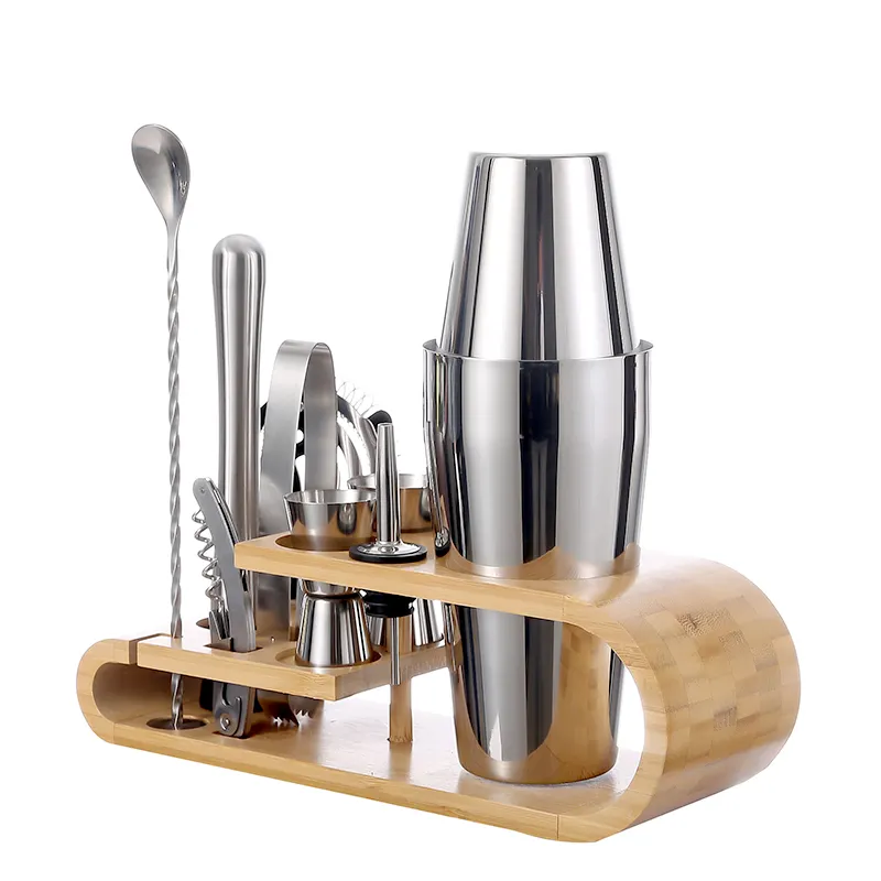 Chuyên nghiệp barware công cụ bằng gỗ đứng tùy chỉnh Cocktail Bar Set mixology bartender Kit