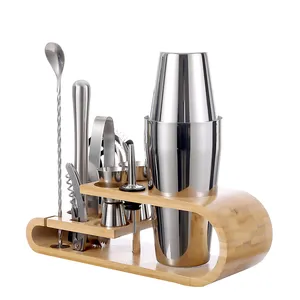 Professional Barware Tools Wooden Stand Customized Cocktail Bar Set Mixology Bartender Kit