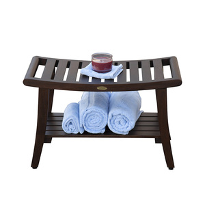 Tabouret de salle de bain en bois massif Park Seo, teck, antidérapant, avec étagère de rangement - Product Image 5