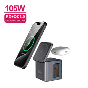 Cargador Inalámbrico Magnético Plegable OEM de 105W, 15W, 5W con Luz LED, Cargador Combinado 6 en 1, Torre de Carga con 3 Puertos USB Tipo C Magnéticos para <span class=keywords><strong>iPhone</strong></span> - Product Image 1
