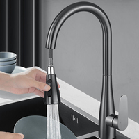 Robinet de cuisine moderne en laiton brossé gris anthracite avec douchette extractible, double mode de pulvérisation, rotation à 360 degrés, levier unique